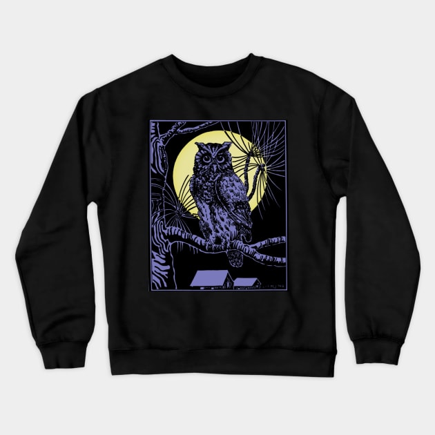 Spooky Vintage Moon & Owl Lover Halloween Illustration Gift Crewneck Sweatshirt by twizzler3b